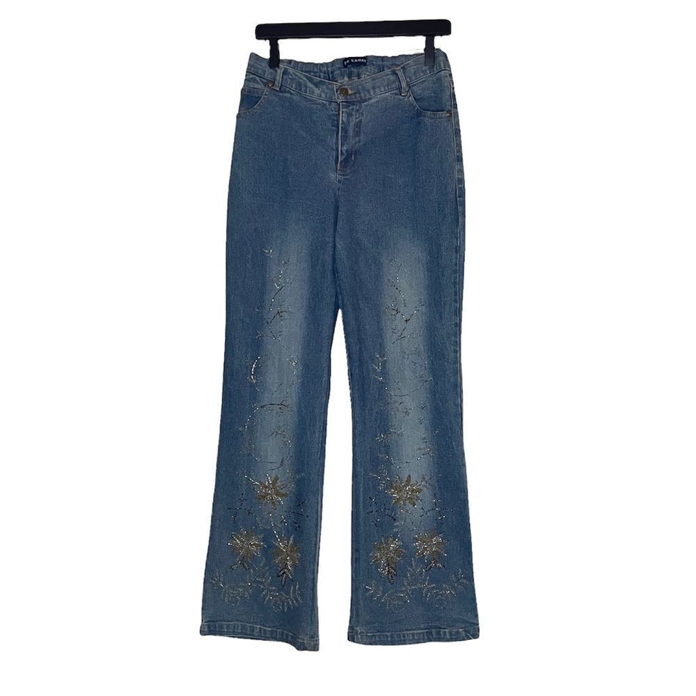 Vintage 24 Karat Beaded Embroidered Wide Leg Jeans size 9/10